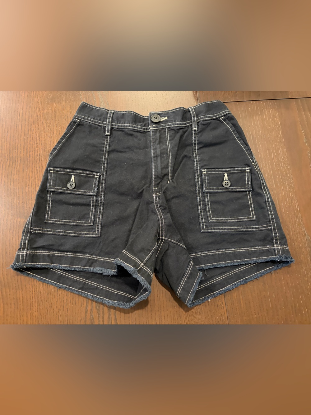 SO Black Jeans Shorts with Contrast Stitching Size S